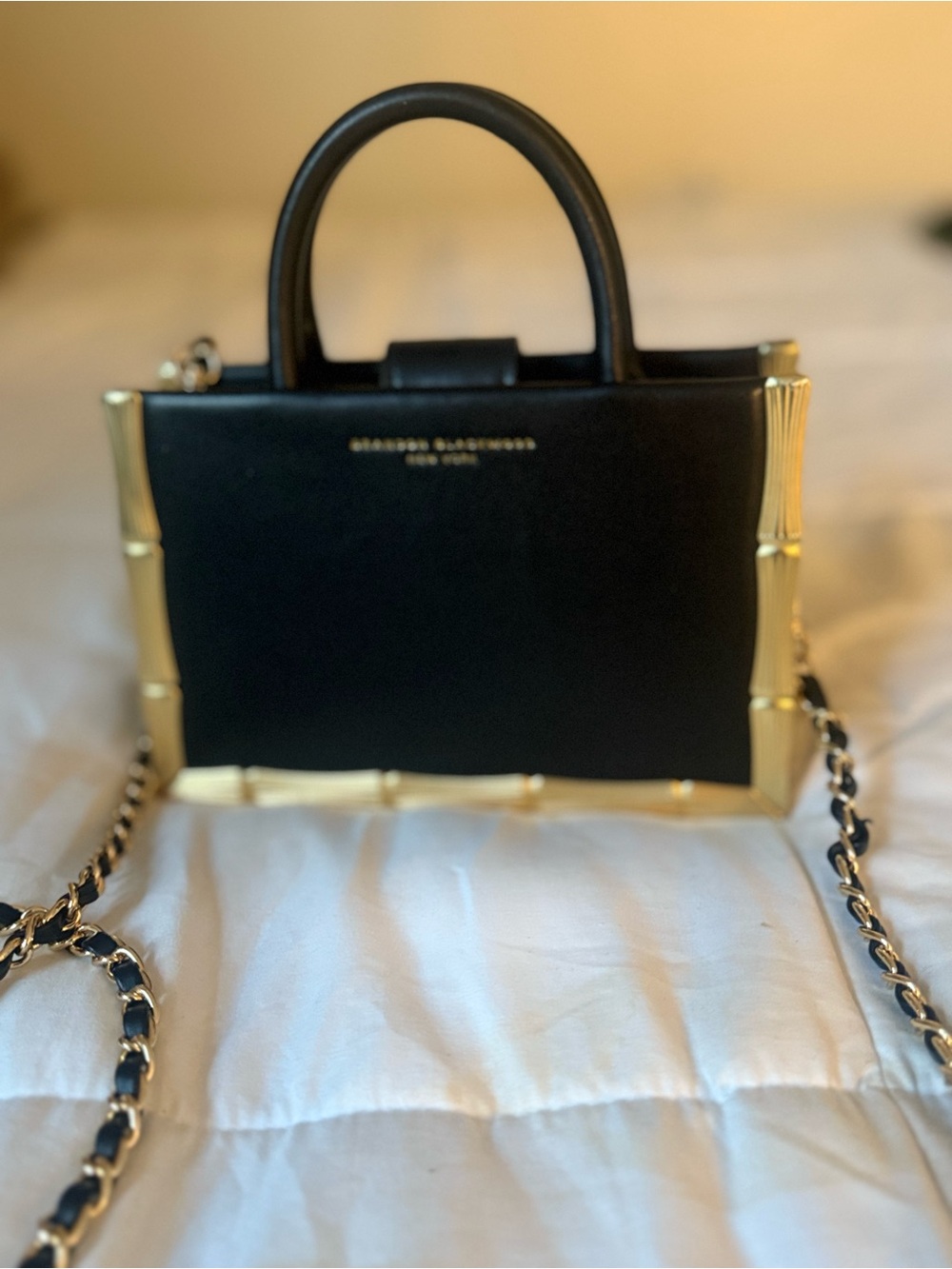Brandon Blackwood Black & Gold Bamboo Tote / Crossbody Bag ✨